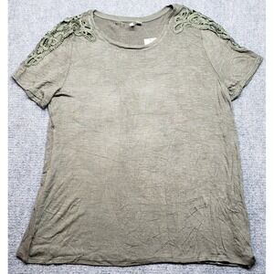 Est 1946 T-Shirt Top Womens L Sea Grass Green Floral Embroidered Round Neck New